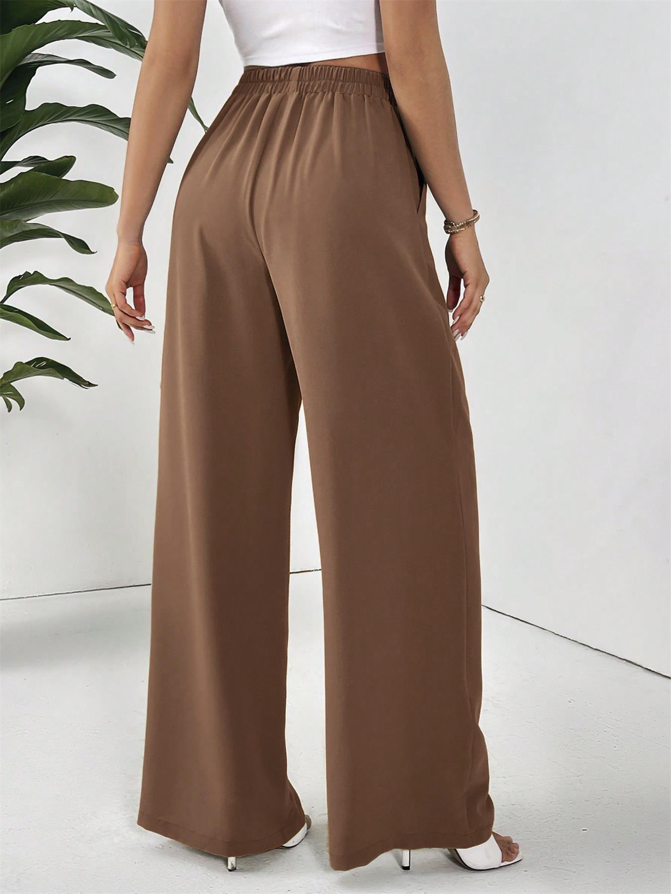 Women's Solid Pocket Wide Leg Pants, Casual Comfy Trousers for Daily Wear, Ladies Bottoms for All Seasons