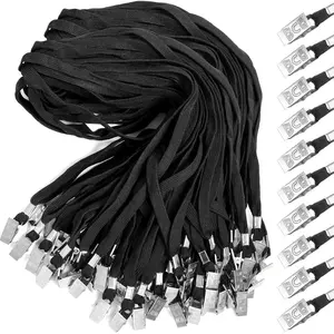 200 count Lanyard Bulk for ID Badges, Flat  Lanyard with Swivel Hook and Clip, Durable Accessory for ID Card Holders (Black)
