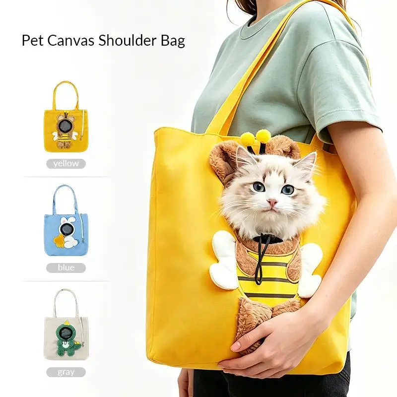 Pet Carrier Tote Bag for Small Dogs & Cats, Puppy Shoulder Bag with Cute Cartoon Print, Adjustable Drawstring & Secure Carry Design, Lightweight Pet Travel Bag for Walks, Shopping & Daily Outings, Fits Pets Up to 8kg