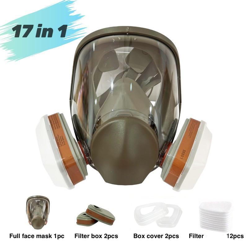 Reusable Full Face Mask with Filter Box (1 Set), 17 in 1 Full Face Mask, Dustproof & Gasproof Full Face Mask, Suitable for Painting, Woodworking, Construction, Grinding, Spraying, Chemicals, DIY, Respirator Mask