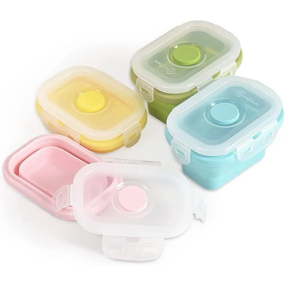 Collapsible   Storage Container, Portion Control Container with Clip- Lid, Stackable, Space Saving, Microwave/Fridge/Freezer/Dishwasher Safe, 5 Oz, Pack of 4