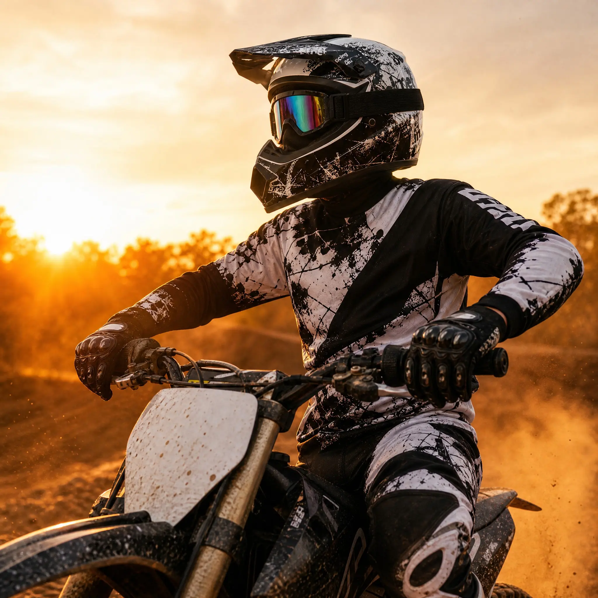 Full Face Motocross Helmet for Adults, Adjustable ABS Protective Gear for Outdoor Racing, 4-Piece Set with Goggles, Gloves & Mask, Motocross Protective Gear, Riding Safety Helmet, Off Road Helmets