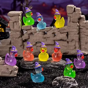 10/20-Pack Glow-in-the-Dark Mini Duck Resin Figurines, Cute Battery-Free DIY Hanging Ornaments with Light, Halloween Party Decor, Home Gift for Spooky Scene Setup (Costume Accessory Keychain Compatible)