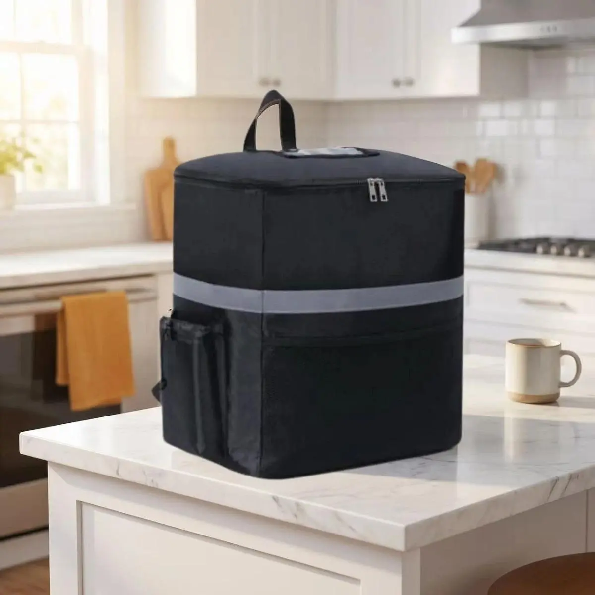 Double Layer Insulated Delivery Backpack - 15.75In 40cm, Reflective Strip, Waterproof Thermal Food Cooler Bag, Takeaway Lunch Carrier (Insulated Bag for DIY Supply Transport)