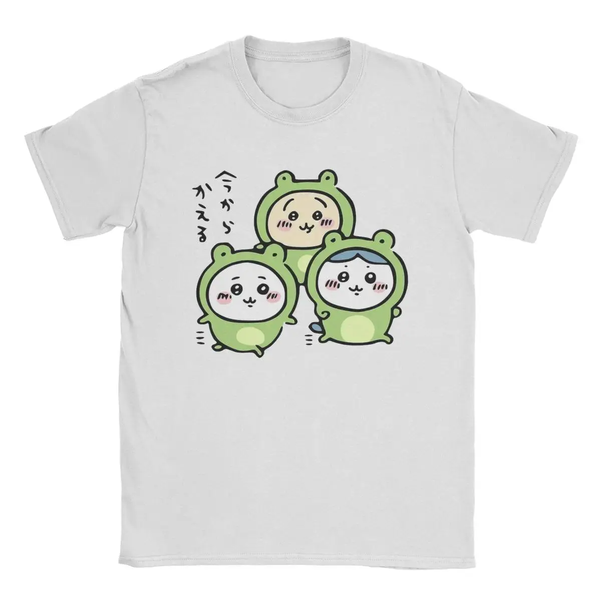 Chiikawa Frog Graphic T-Shirt, Unisex 100% Cotton Casual Crew Neck Loose Fit Short Sleeve Summer Top, S, Cute Frog Character Print, Chibi Character Men's Short-Sleeve T-Shirts, Machine Wash