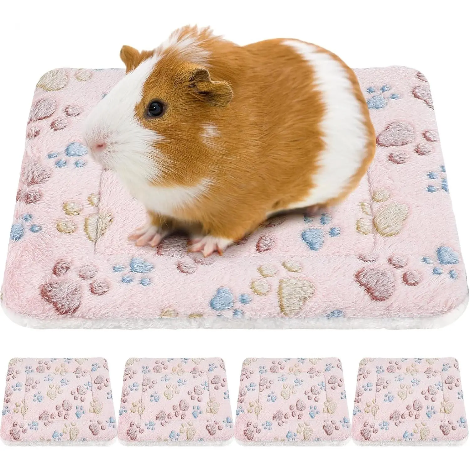 4 Pack Ultra Soft Dog Cat Bed Mat Small Animal Guinea Pig Bed with Cute Print Reversible Fleece Dog Crate Kennel Pad Cozy Washable Thickened Hamster Pet Beds Mat 13 x 10 Inches Light Brown