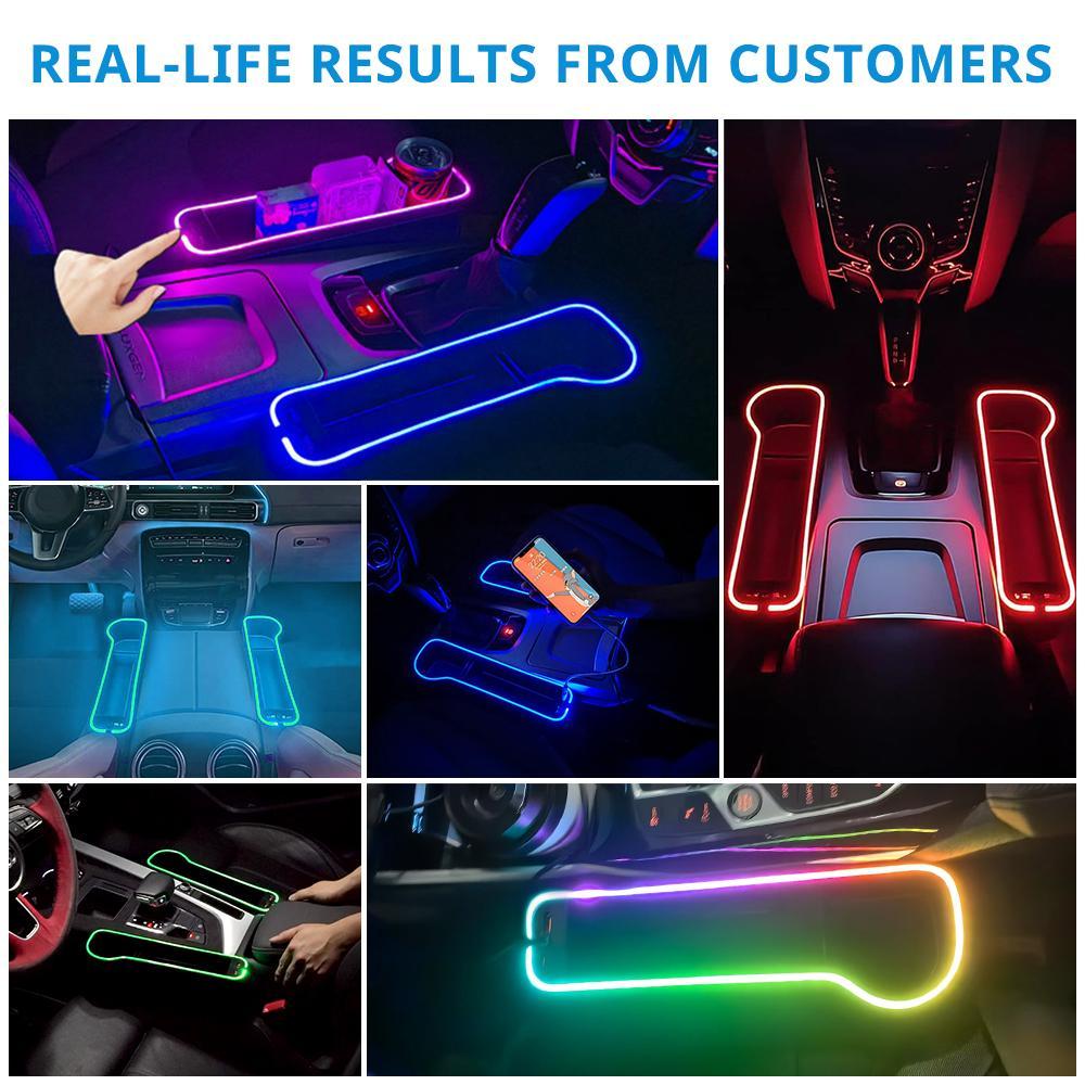 Car Seat-Gap Filler Organizer with 2 USB Fast Charger, Car Console Side Organizer with Colorful RGB Ambient Lamp, Car Interior Accessories, Car Organization Supplies