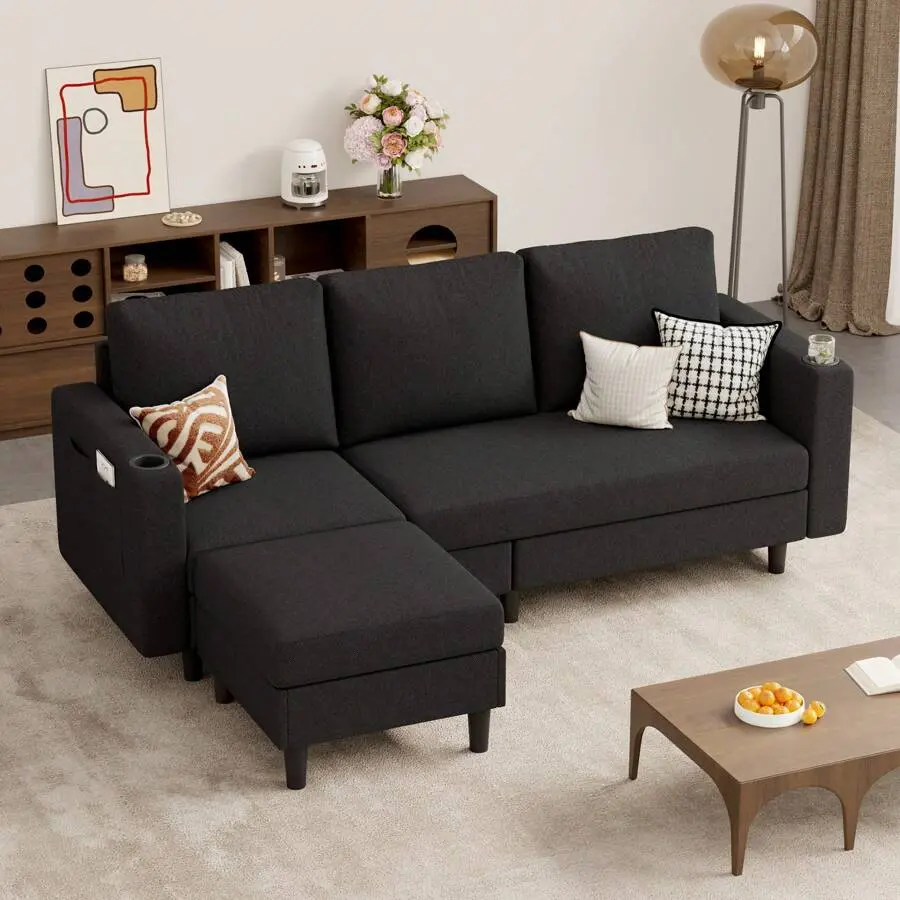 Upholstered Sectional Sofa And Couches, 78'' L Shaped 3-Seat Sofa Living Room, Apartment, Lounge,Bedroom-Washable Covers- Pet Friendly Convertible Sofas (Linen,Riendly Convertible Sofas (Linen, )