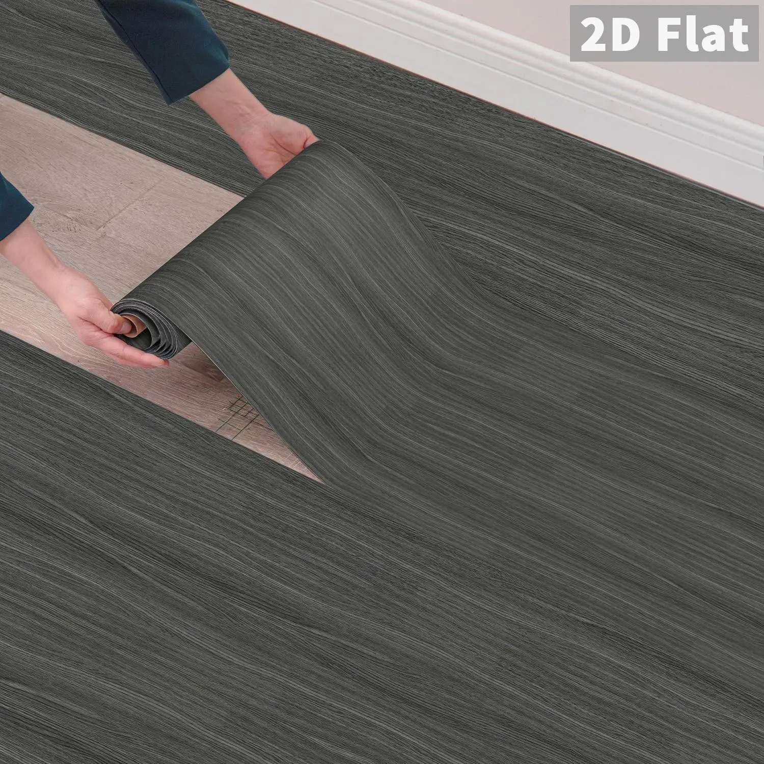 1PCS Embossed Gray Wood Grain Floor Roll, Peel And Stick Bathroom Floor Tiles, PVC Textured Self-Adhesive Vinyl Flooring, Peel & Stick Waterproof Oilproof Panels, DIY For Floors, Kitchen Backsplash, Bathroom, Home Decor