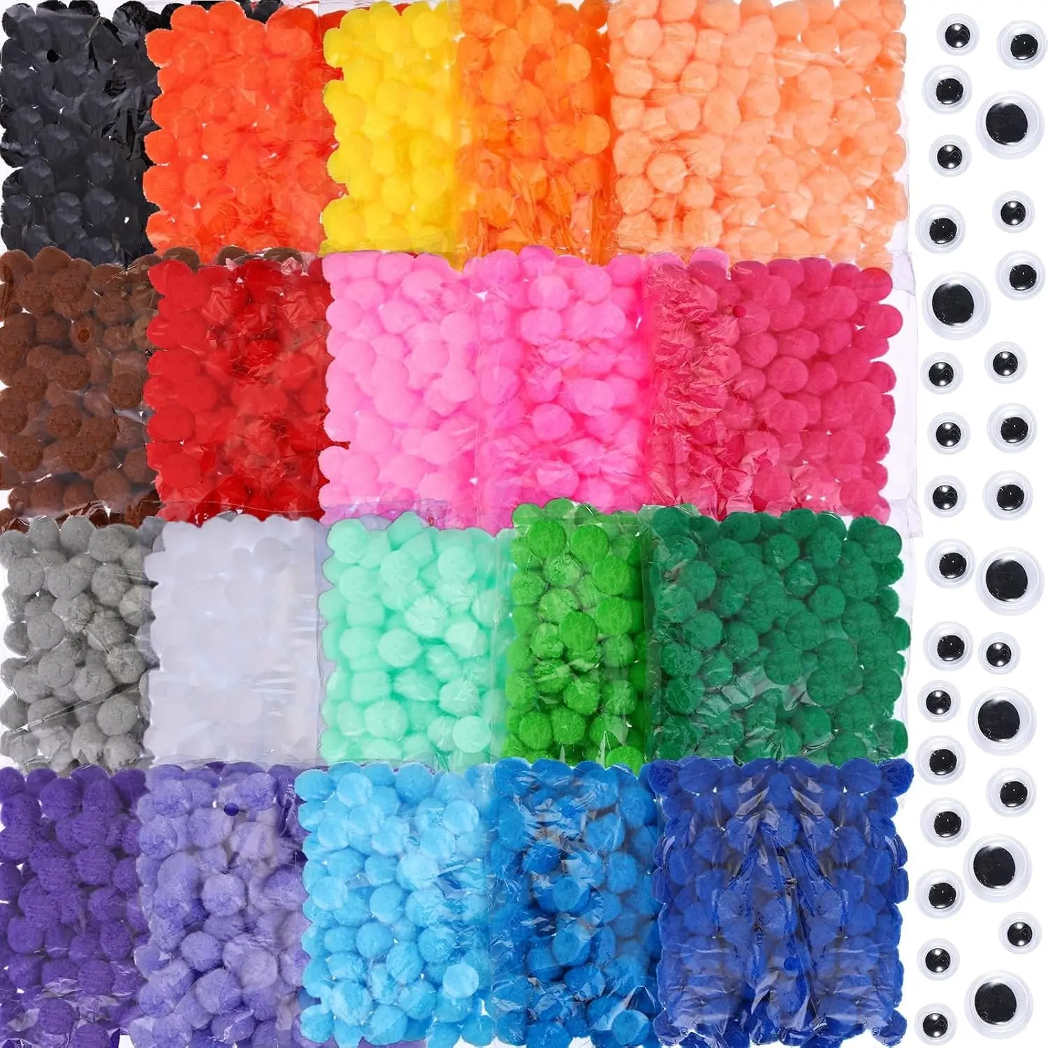 2000 Pcs 1 Inch Colorful Pom Poms with Wiggle Eyes Fuzzy Balls for DIY Creative Crafts Decorations Project