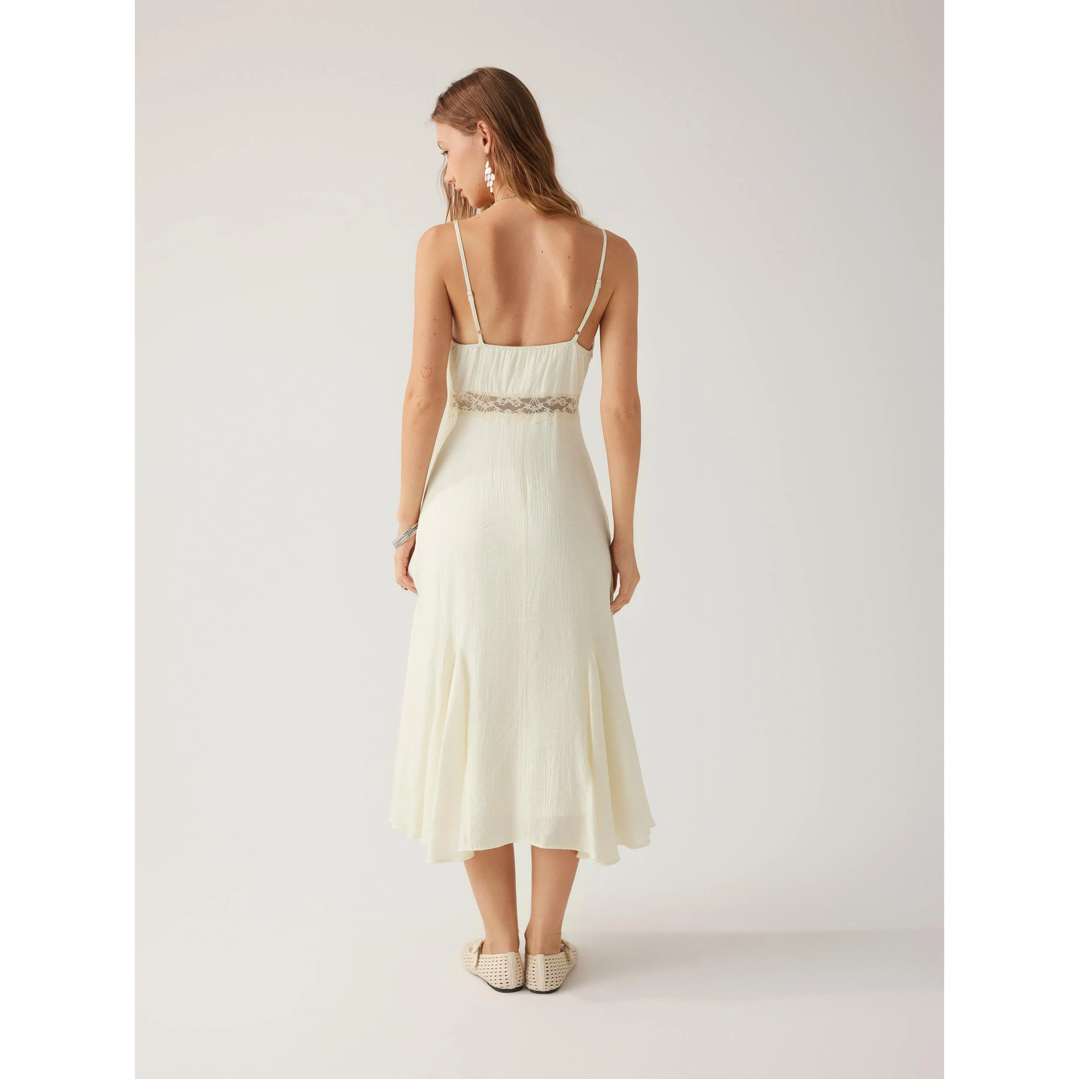 Cider V-neck Lace Panel A-line Cami Midi Dress - TikTok Shop