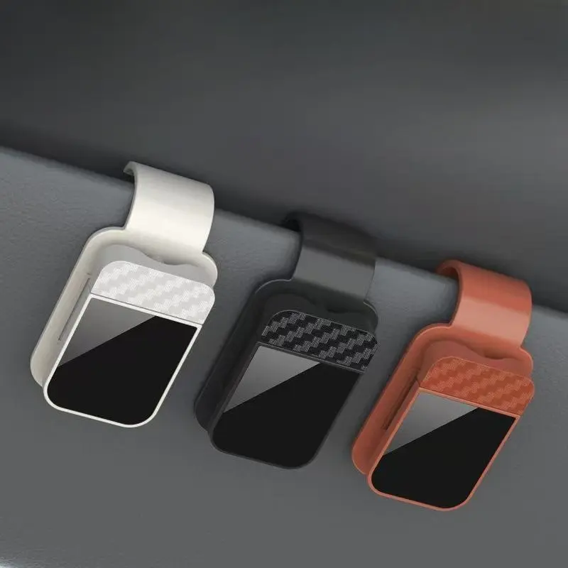 Carbon Fiber Pattern Car Sun Visor Sunglasses Holder - Synthetic Clip-On Eyeglasses Mount, Easy-Attach, Secure-Hold Car Storage Organizer