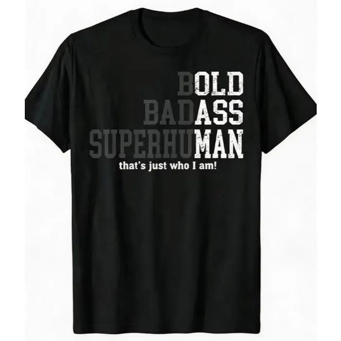Unisex Bold Badass Superhuman That’s Just Who I Am Gradient Distressed Text Graphic T-Shirt, Vintage Printed Craft SummerVibes Casual Top, Strong Independent Confident Retro Word Tee For Men Women, Lightweight Empowering Edgy Summer Daily Outfit