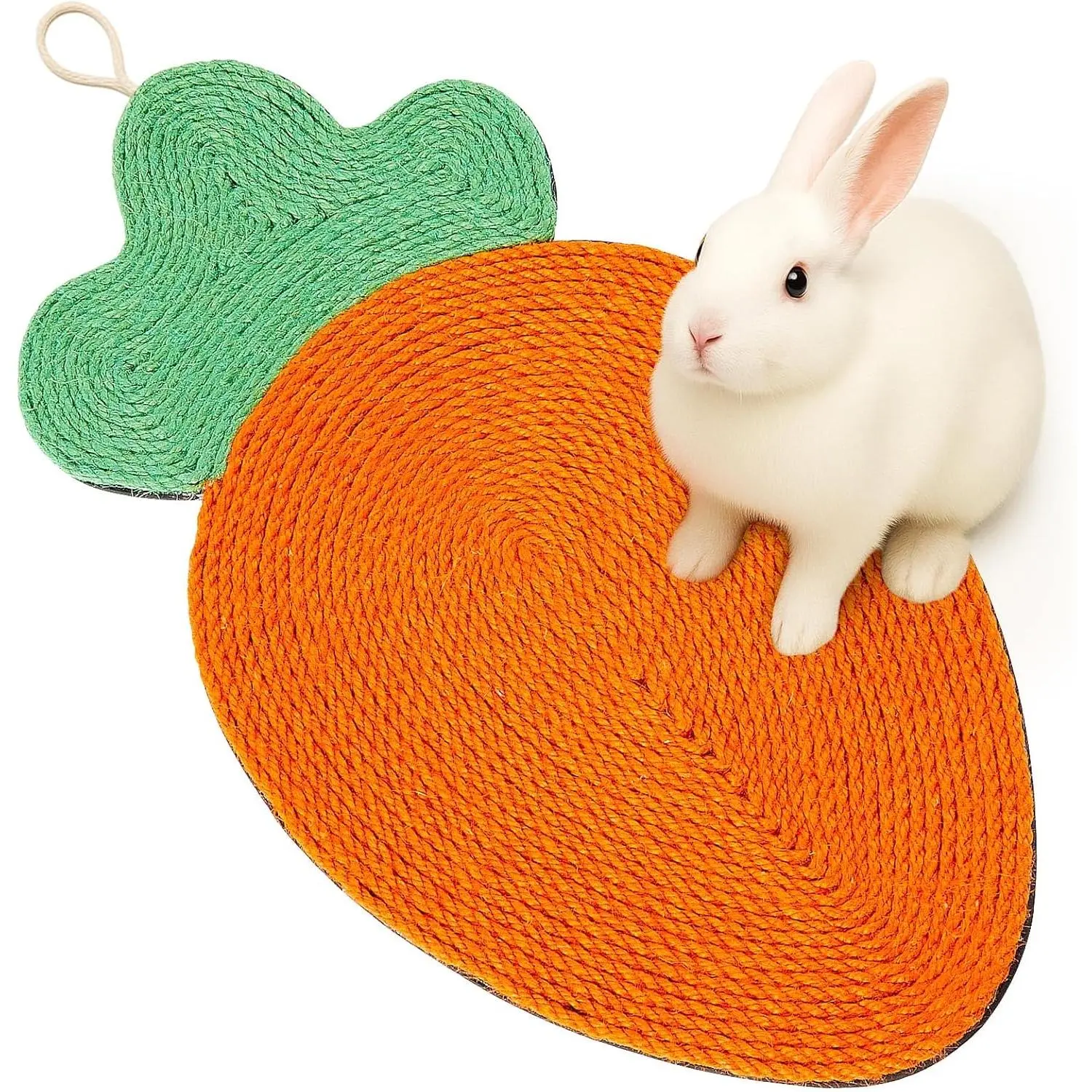 Rabbit Scratching Pad, Natural Sisal Cat Bunny Scratcher Mats Cute Scratch Rug, Claws and Teeth Care for Biting Sleeping Nesting Small Animal Bedding Chew Toys Bed Play Toy(Carrots)