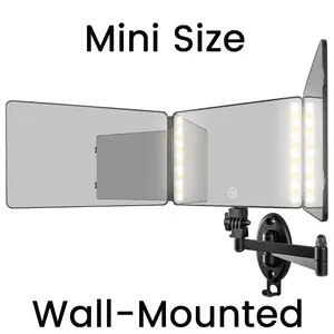 3 Way Mirror for Hair Cutting with LED Lighted, 360 Trifold with Height Adjustable Hooks, Rechargeable Wall Mounted Decor Makeup Mirror with Lights, Led Lit Mirror