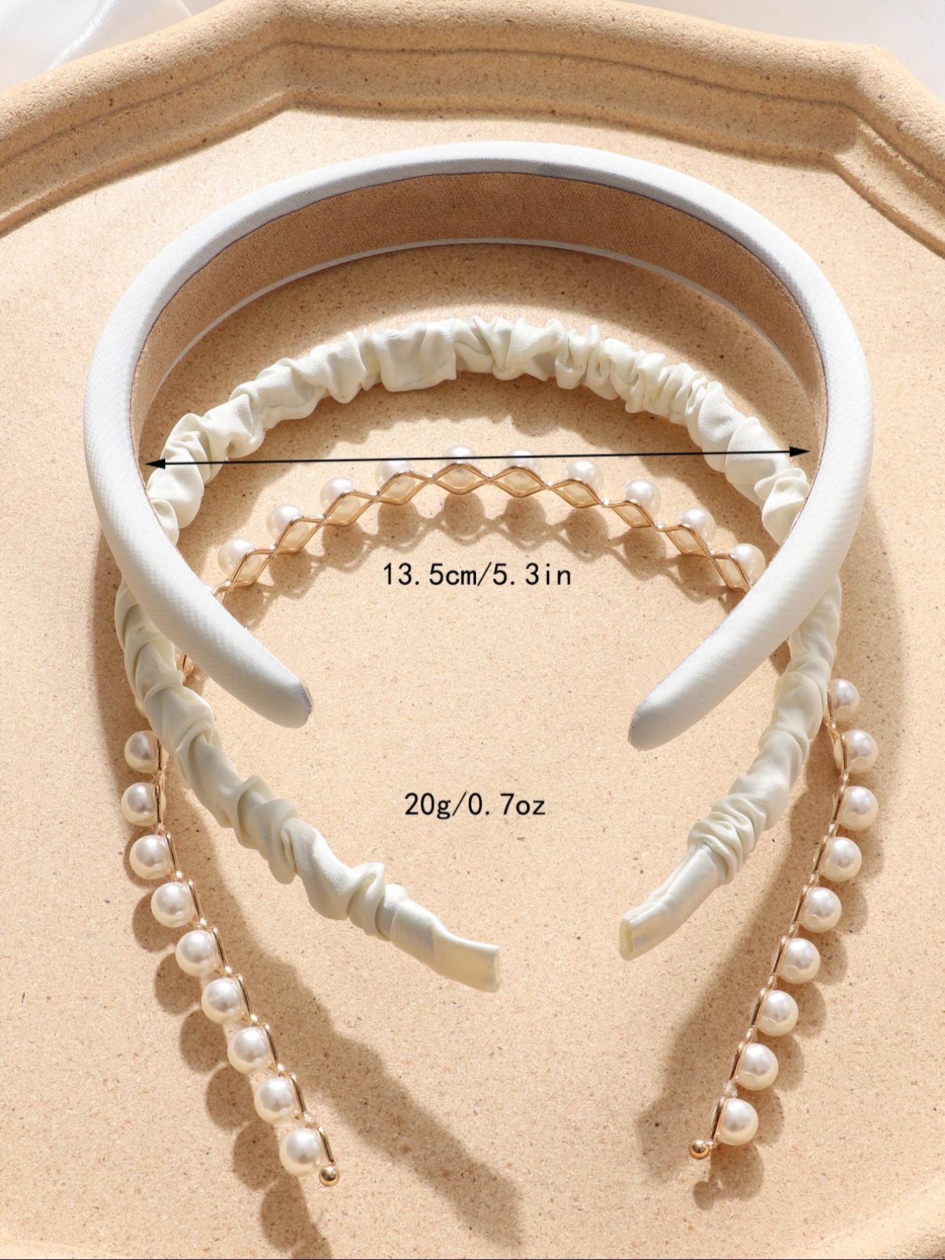 Gorgeous Faux Pearl Decorated Hair Hoop, Elegant Ruched Design Hair Hoop for Women & Girls, Casual Versatile Hair Accessories for Daily Wear Headband Set