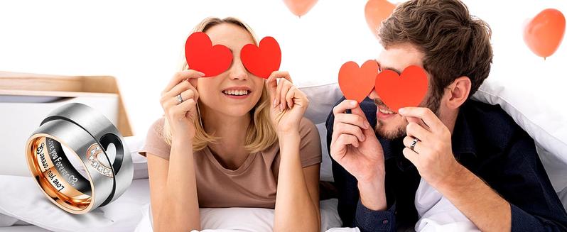 Couple Projection Necklaces 100 Languages I Love You Pendant Set Matching Promise Rings with Love You Forever Inner Engraving Stainless Steel Hypoallergenic Gift for Him and Her