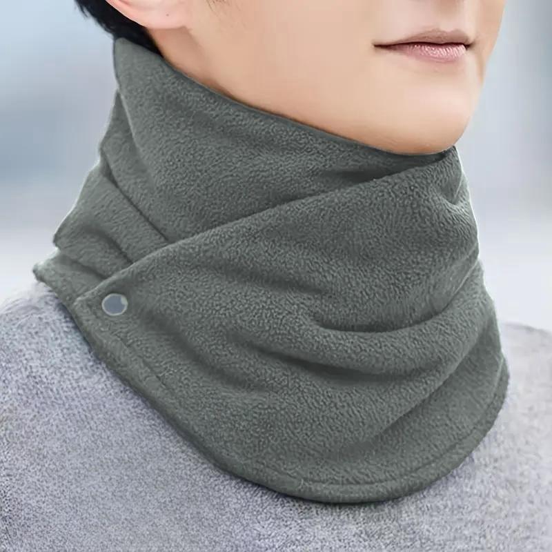 Classic Solid Color Velvet Neck Warmer, Button Front Design, Thickened for Fall & Winter, Casual Style, Ideal for Riding & Wind Protection, Neck Scarf, Neckscarf