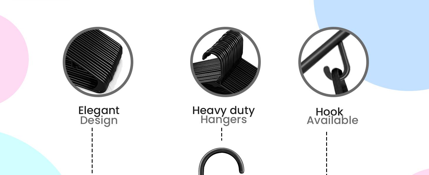 Hangers 100 Pack - Space Saving Clothes Hanger - Durable & Strong Closet Organizers and Storage with Built-in Strap Hooks - Essential for Shirts, Pants, Skirts & Coats (Black)