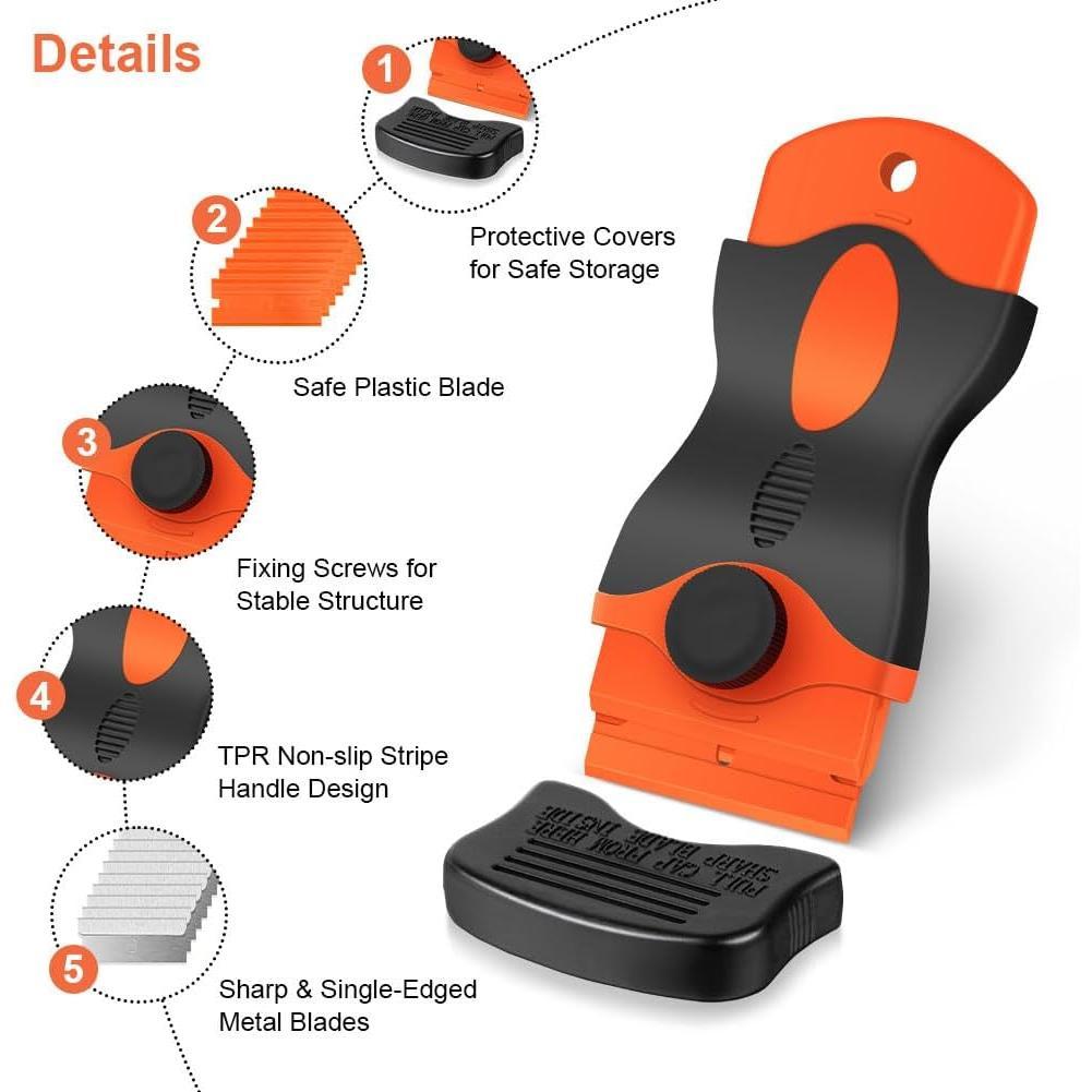Razor  Scraper, 2-in-1 Scraper Tool with 10 count Metal  and 10 count Plastic , Multi-funtional Cleaning Razor Scraper for Stickers, Labels, Caulk, Adhesive,  Removal (2 Pack)