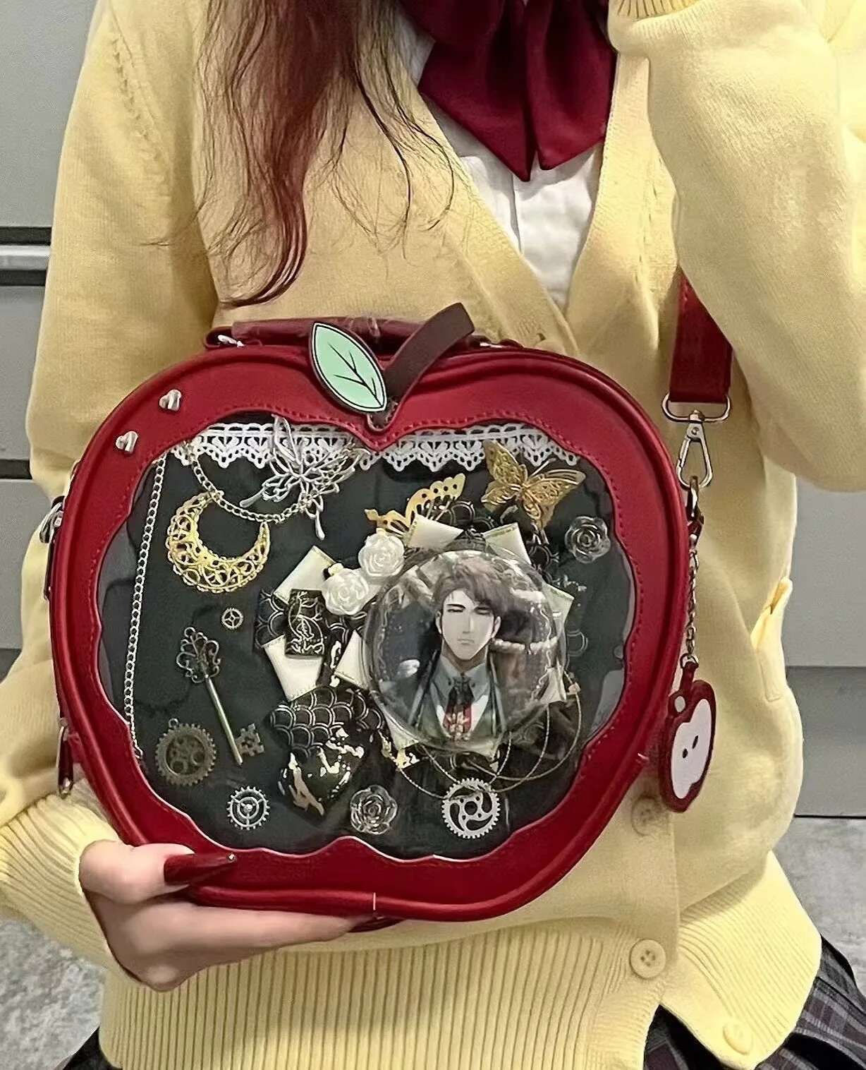 Y2K New Niche Design Apple Ita Backpack Harajuku Girl Transparent Pocket Cute Crossbody Bag DIY Display Knapsack Fashion Handbag