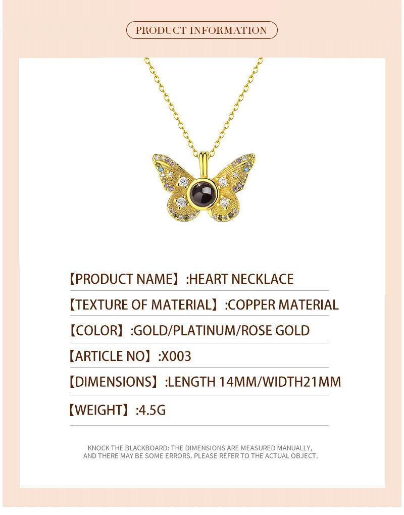 Best-selling versatile colorful diamond butterfly projection pendant for women, 100 languages "I love you" HD color photo necklace for women
