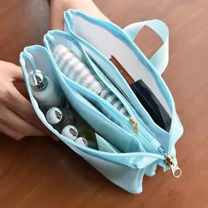 3-Layer Large Capacity Transparent Mesh Cosmetic Bag - Lightweight Polyester Travel Toiletry & Lipstick Organizer with Durable Zipper Closure (Non-High Quality Note)