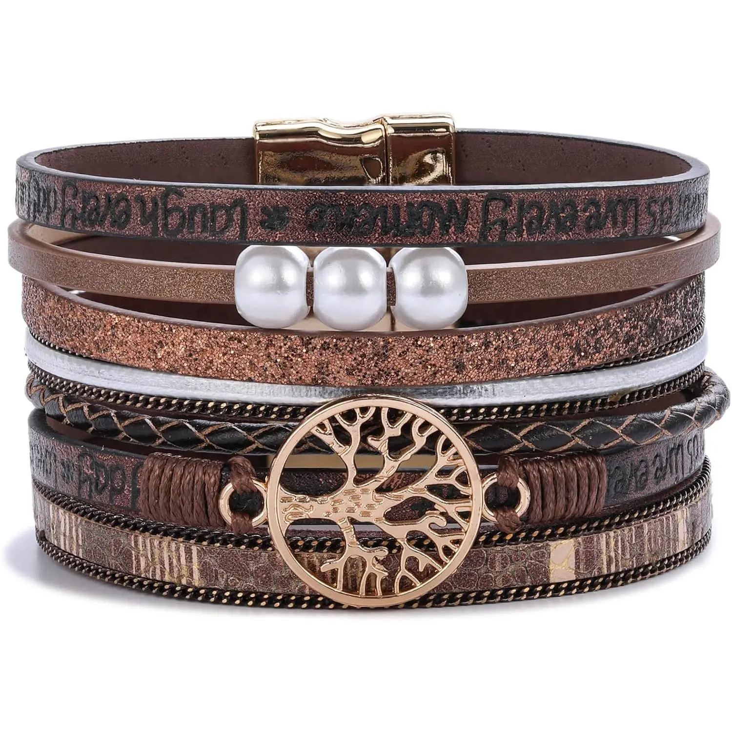 Tree of Life Leather Wrap Bracelet Inspirational Cuff Bangles Boho  Bracelets with  Clasp   Gifts for Women