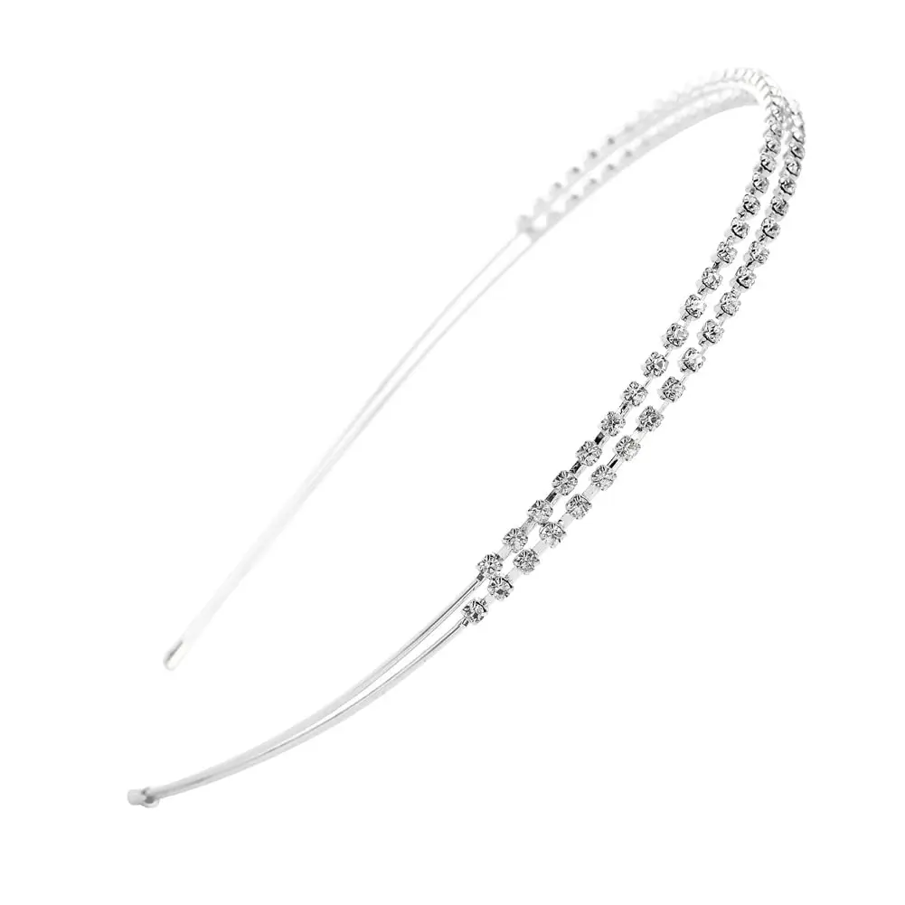 Silver/Rose Gold Tone Double Rows Crystal Rhinestones Headbands Wedding Party Hair Hoop Band Hairband Headwear for Women (Silver)