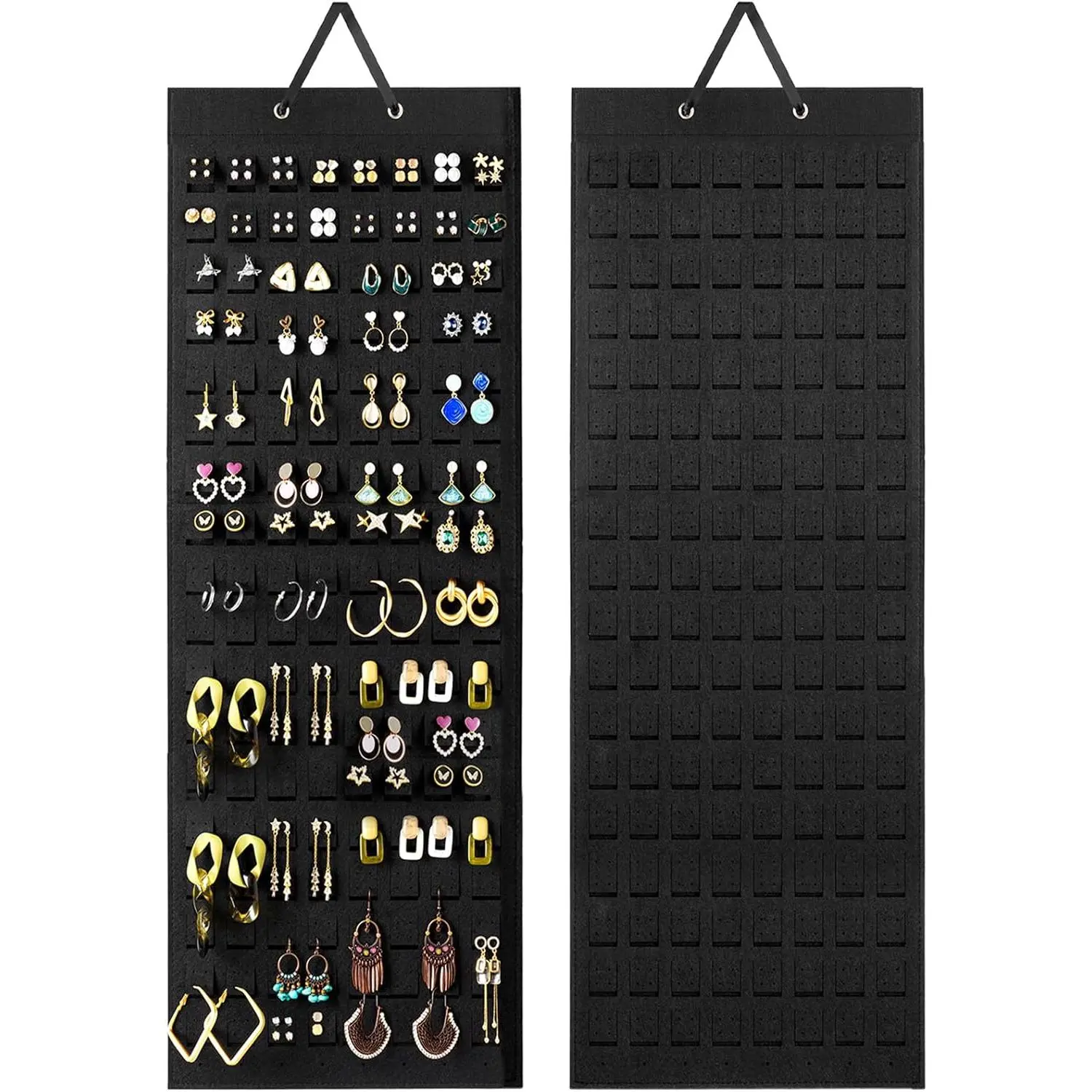 Hanging Earring Holder Organizer with 20 Hooks for Women, Wall Earring Organizer Earrings Hanger Pierced Earring Storage, Felt Stud Earring Display, 608 Holes for Earrings - Black, 1 Pack