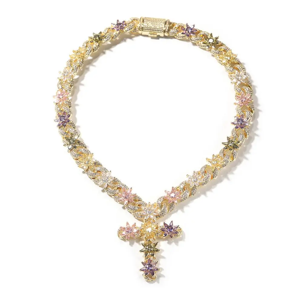 15mm Crystal Infinity Cross Necklace with Inlaid Zircon, Unisex Ice Flower Style Pendant, High-End Fashion Jewelry, Crystal Necklaces, Infinity Necklaces Colorful Cz men's jewelry trendy costume jewelry