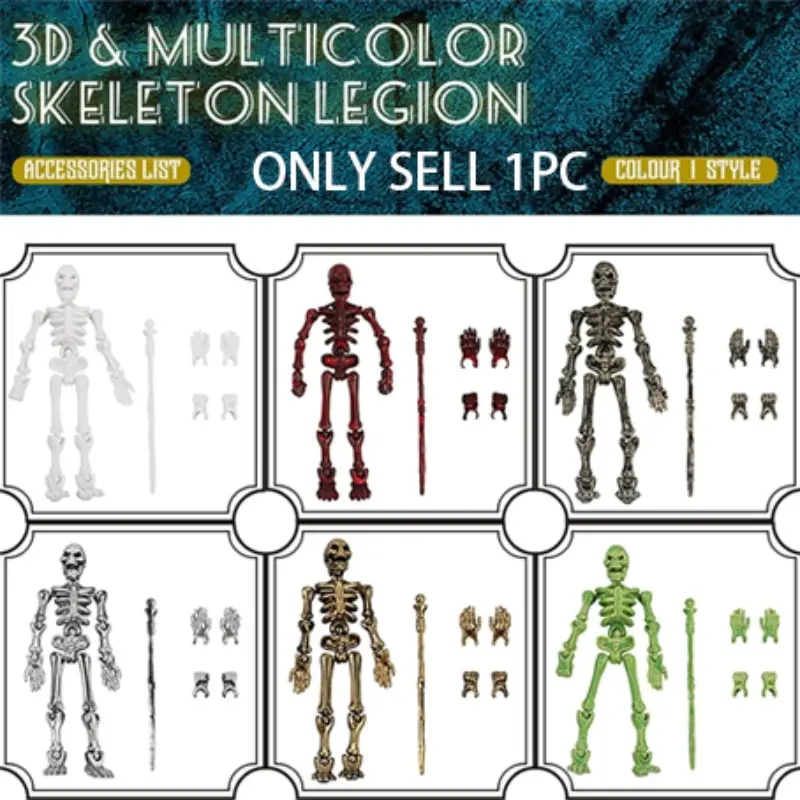 Vintage Skull Doll, Gothic Action Figure, Random Color, Durable Abs Material, Perfect for Halloween Decor and Collection Display