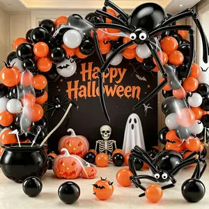 120pcs Halloween DIY Spider Balloon Garland Arch Kit, Latex Balloons, Big Spiders, Party Decor, Indoor Outdoor