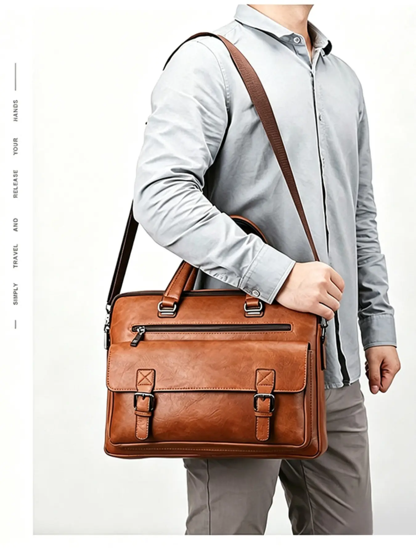 Men's Business Briefcase, Simple Solid Color Crossbody Shoulder Bag, Laptop Bag for 14-Inch Notebook, Phone, A4 Magazine, Commuter Backpack
