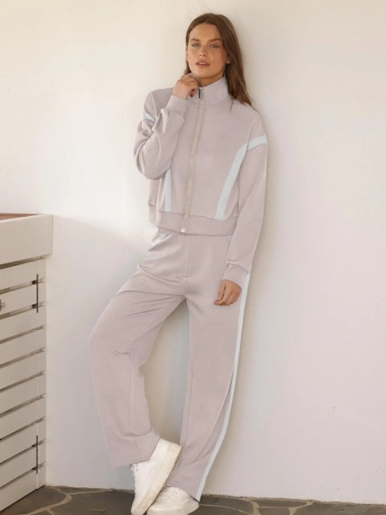 [XX72 Exclusive] Women's 2 Piece Solid Tracksuit Set Zip Up Jacket Wide Leg Pants Casual Matching Lounge Set Athletic Travel Outfit