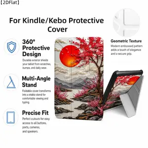 For Kindle/Kobo/Tolino Case, with stand Red Sun Cherry Blossom Mountain Landscape for New Kindle 11Th 2019, for Kindle 11th Generation Case for Kindle 11Th (2022/2024), 6-Inch, 7-Inch Kindle Paperwhite 12Th Generation 2024 Vision Color (2024) /Vision 6 (2