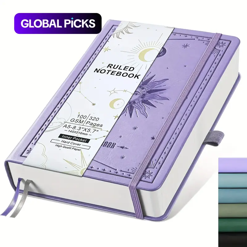 Lined Notebook, 320 Pages Thick 100 GSM Paper, A5 Hardcover PU Leather Journal for Students, Work, Writing & Notes, College Essentials, Notebook for School, Stationery Supplies, 5.7 x 8.3 inches #GLOBAL PICKS