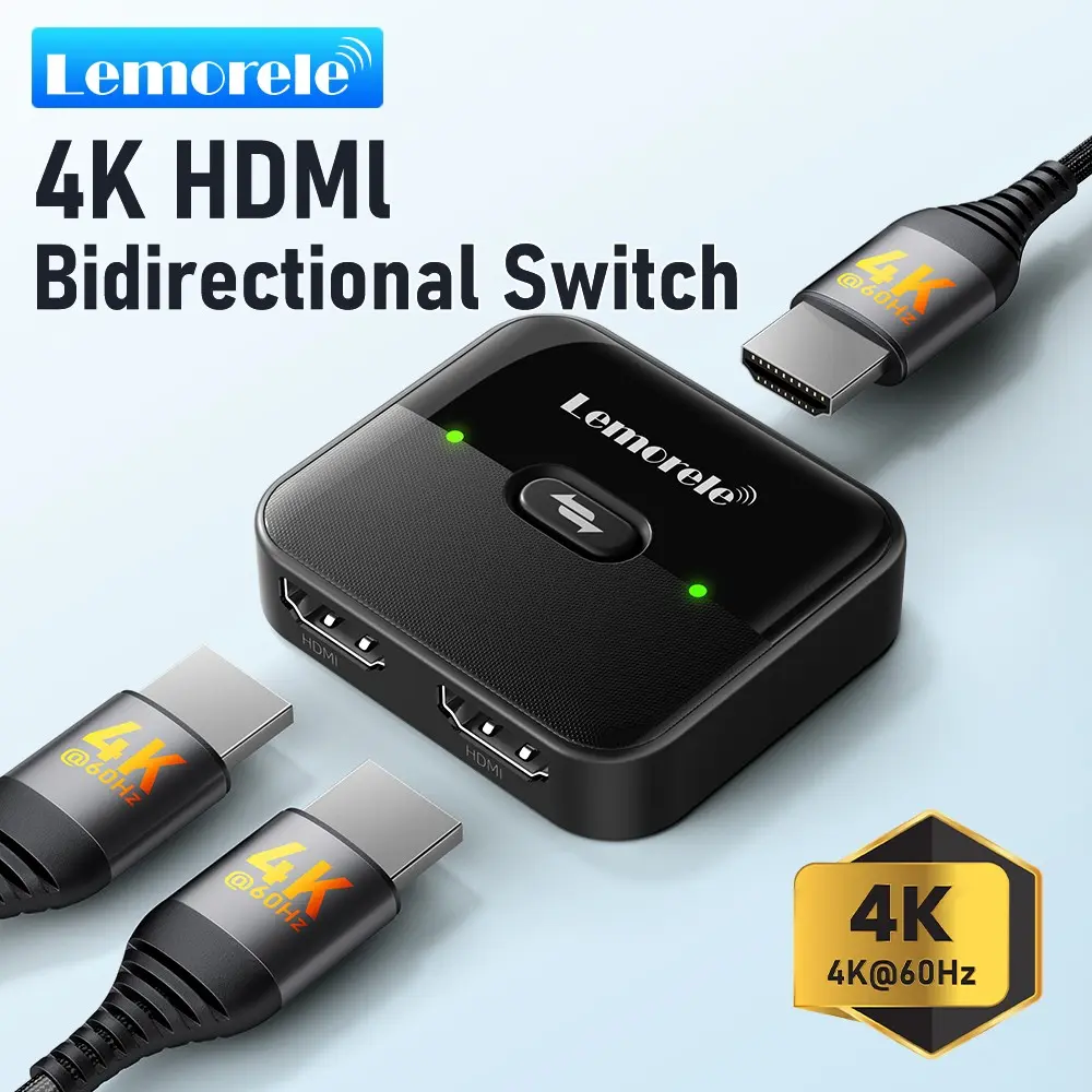 Lemorele Bi-Directional HDMI Switch, Splitter, 2 In 1 Out & 1 In 2 Out, 4K@60Hz HDR Dolby Audio, One-Button Switch, Plug & Play, Works with Switch, PC, PS5, Projector for Gaming, Office, Home Entertainment