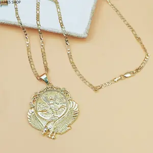 Women Retro Liberty Eagle Coin Pendant Sweater Necklace, Brass Base 18K Gold Plated Vintage Medallion Long Chain Decorative Neck Accessories for Daily Casual Outfits