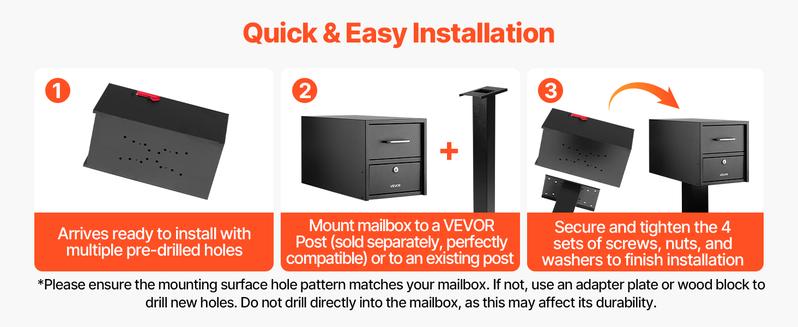 VEVOR Post Mount Mailbox, Anti-Pry & Anti-Theft Mailboxes for Outside, Heavy Duty Lockable Mail Box with Magnetic Door, Weather-Resistant Metal Post Box for House Outside 21.06 x 10.63 x 11.22 in