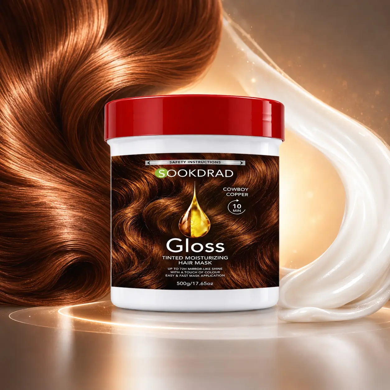 Cowboy Copper Gloss Tinted Moisturizing Hair Mask, 10 Min Application, 72H Mirror-like Shine, Moisturizing Hair Care, Fast Application