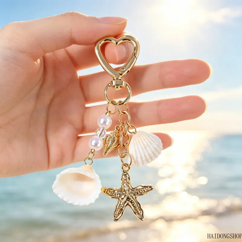 Coquette Viral Quiet Luxury Fashion Shell Pearl Beaded Keychain For Women, Premium Chic Key Ring Bag Charm, Dainty Coastal Accessory For Car Keys Handbag Daily Travel Outfit Styling