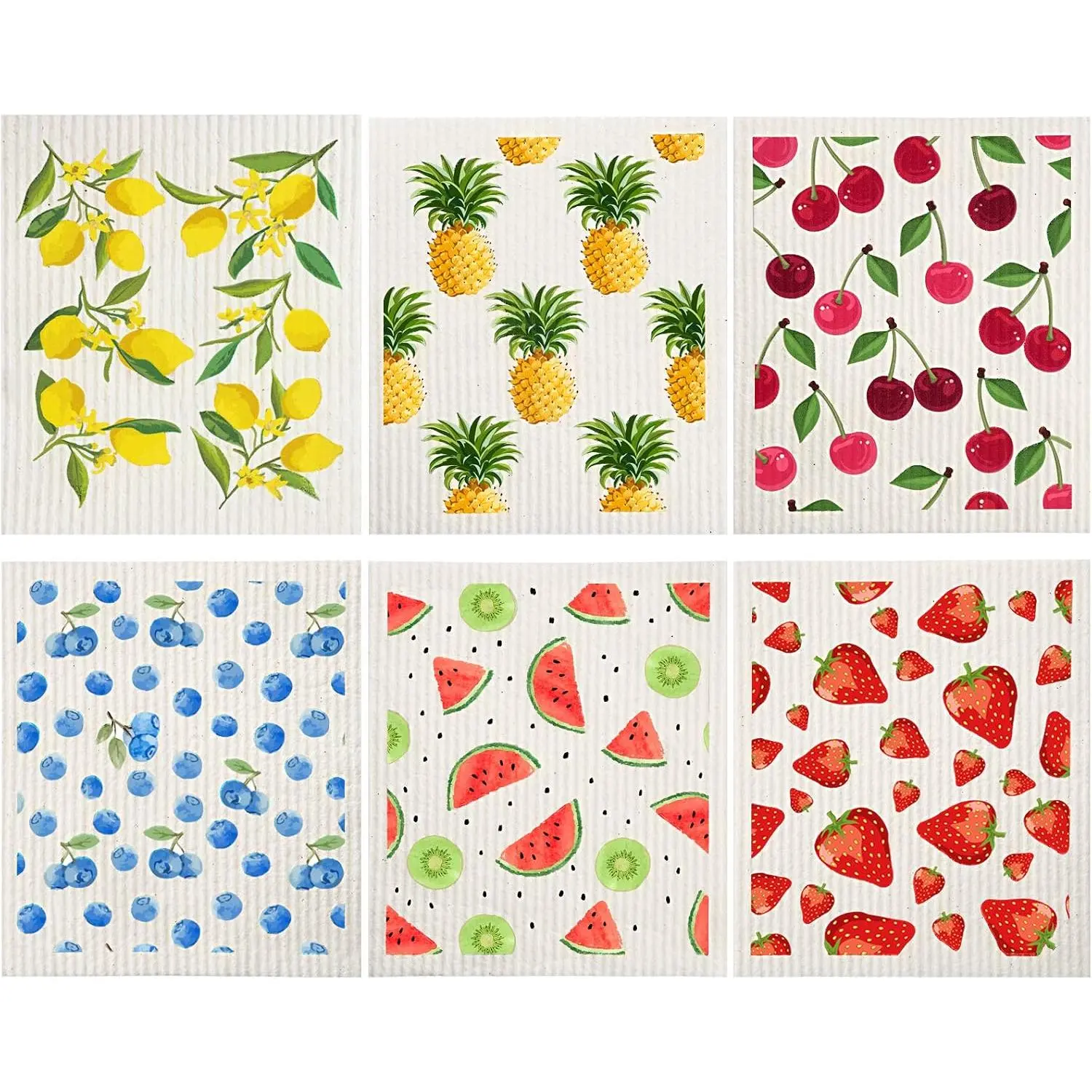 6 count  Fruit Swedish Kitchen Dishcloth  Dish Towel | Absorbent and  Dry Cleaning Cloths for Kitchen, Blueberry Cherry Strawberry  Pineapple Watermelon, Cleaning Wipes