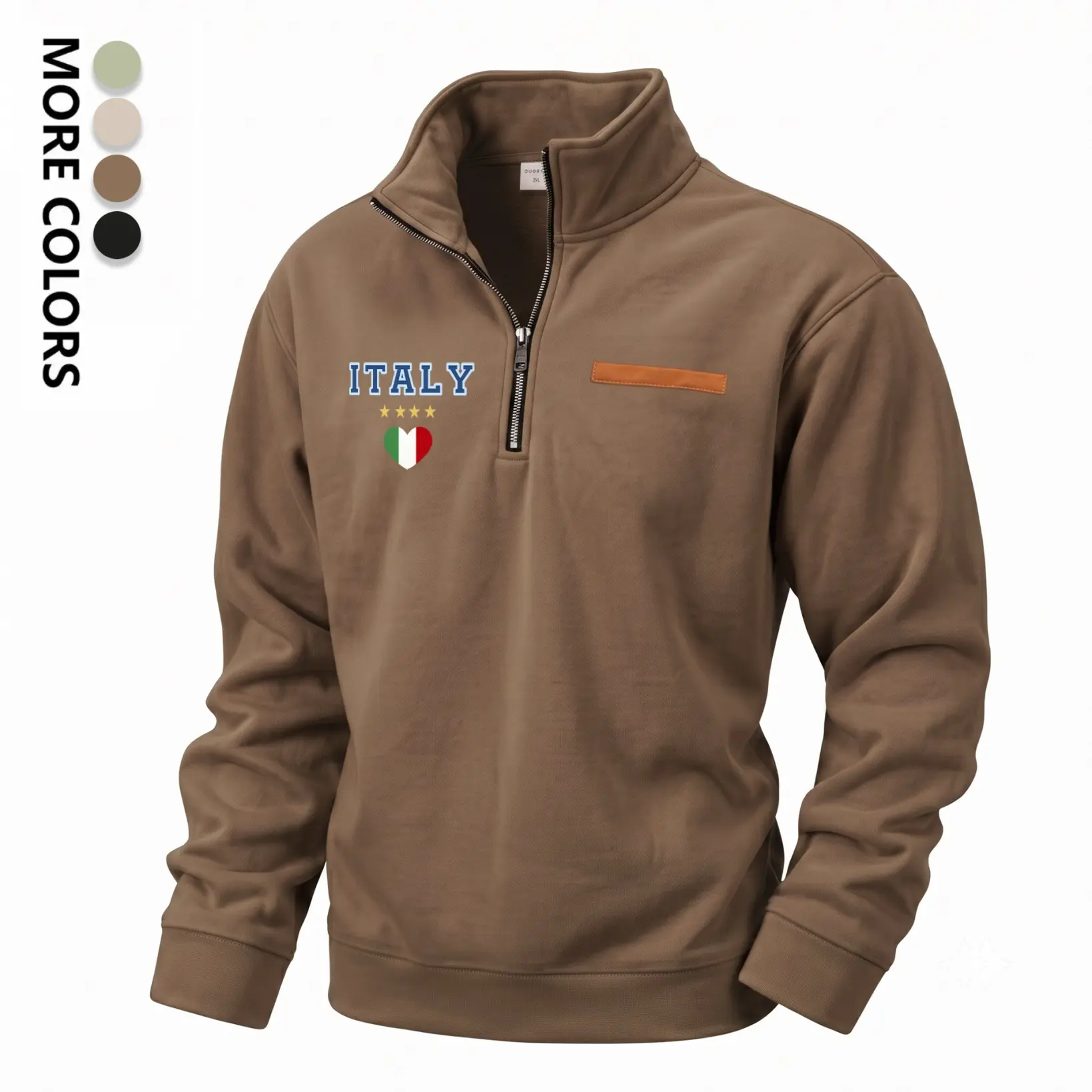 Men's Italy Graphic Quarter Zip Sweatshirt, Minimal Flag Print Stand Neck Pullover Jacket, Soft Fleece Lined Winter Tops for Daily Wear, Outdoor Sports, Travel and Athleisure Style