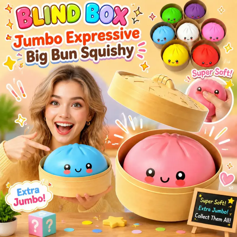 10.6" Slow Rising Dumpling Squishy Toy, Soft TPR Expressive Bun Stress Relief Fidget Sensory Toy, Blind Box Surprise Unboxing Gift, Cute Food Shaped Anti-Anxiety Desk Ornament for Teens Adults Holiday Graduation Gift