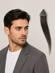 1pc/2pcs/3pcs/5pcs,  Invisible PU Base 100% Real Human HairSideburns Toupee, Straight Hairpiece Extensions, 1B# Color, Triangular Design for Precise Fit, Natural Hair, Handcrafted Toupee, Hairline Enhancement, Natural Looking