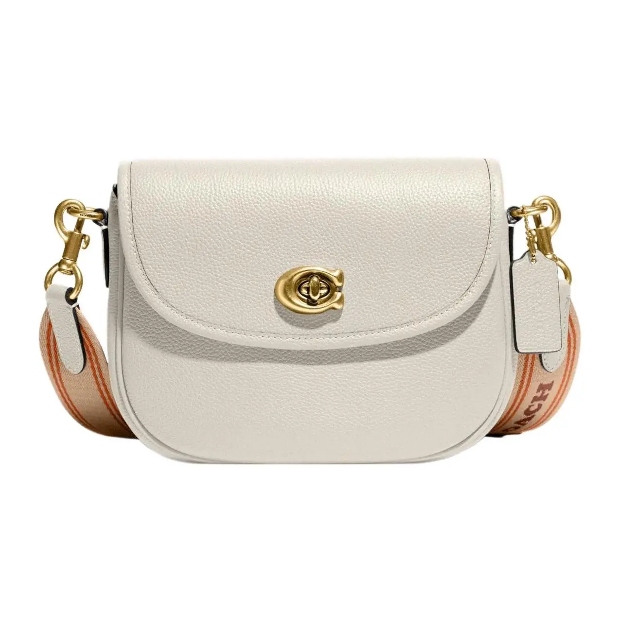 COACH Willow 22 Pebbled Leather Saddle Bag for Women – Snap-Closure, Minimalist Design, White