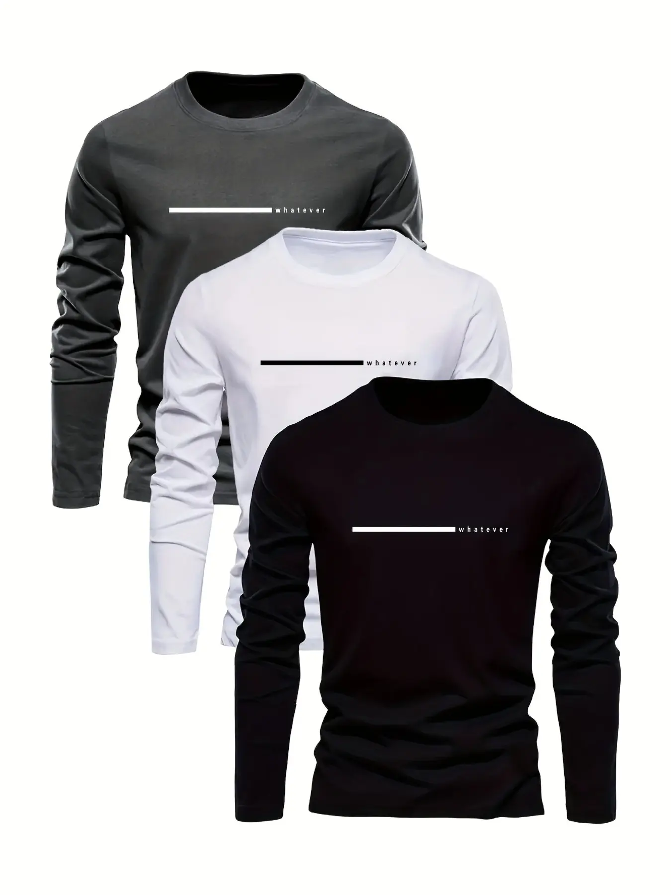 3-Pack Long Sleeve T-Shirts, Fashionable Men's Tees, Casual Sports Tops, Letter Print, Comfortable Fabric, Ideal for Training, Gym, Outdoor Activities