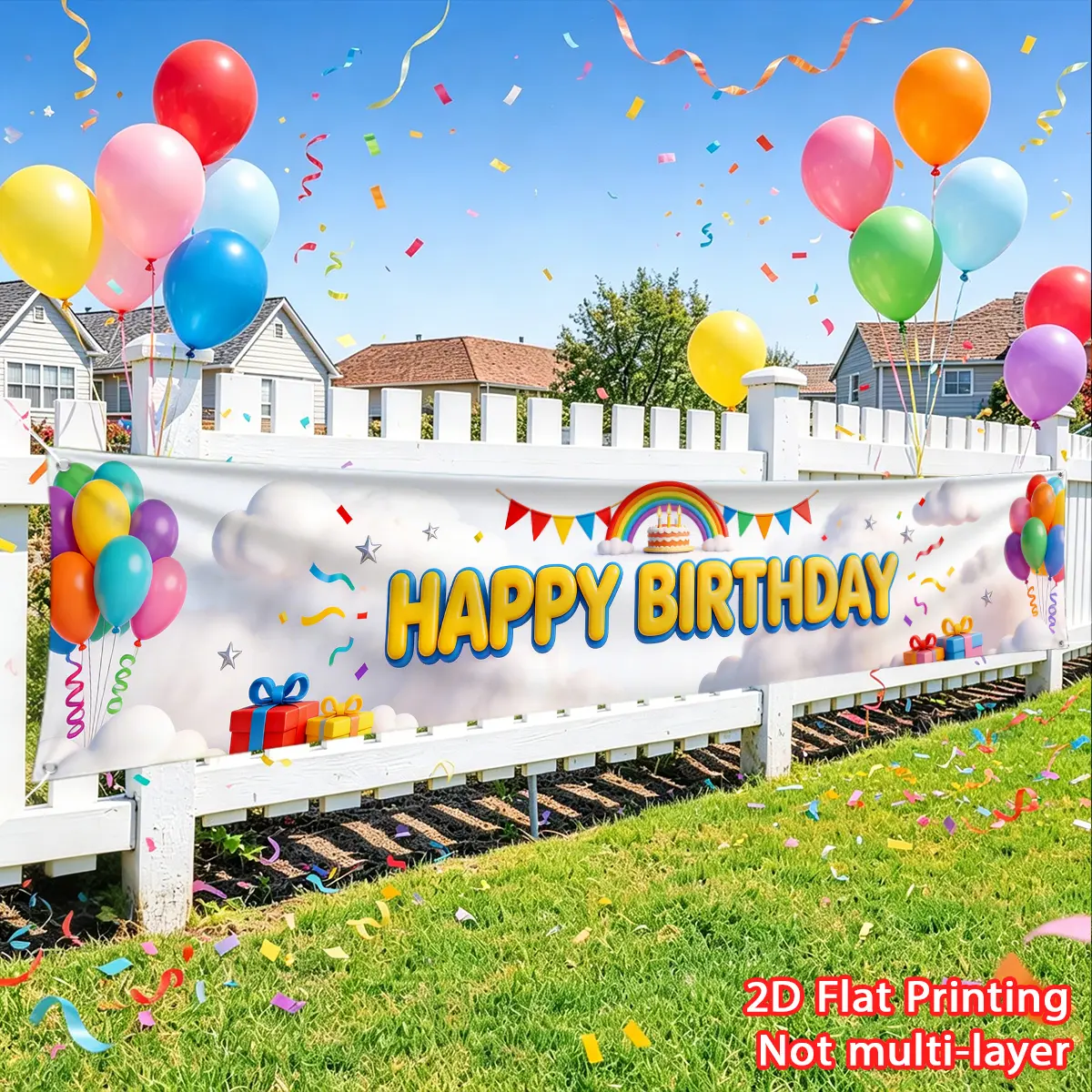 1pc Rainbow Cloud Birthday Banner Fence Banner Polyester Material Suitable for Birthday Party Decoration