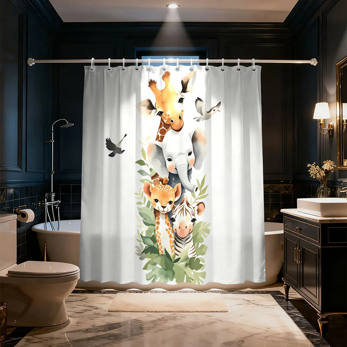 1 Piece Digital Printed Shower Curtain, Cartoon Animal Jungle Theme Shower Curtain With Hooks, Multi‑Purpose Curtain for Bathtub Window Wall, Bathroom Home Decoration, Perfect Gift Choice